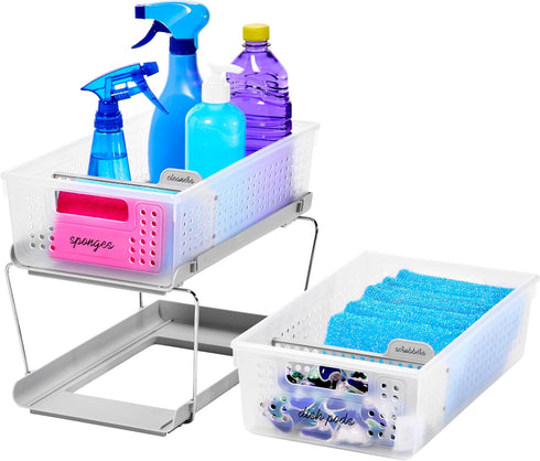 2 madesmart Tier Organizer, Under Cabinet Storage with Pull Out Sliding Drawers, for Cleaning Supplies, Pantry