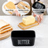 Hasense Butter Dish with Lid, Large Black Ceramic Butter Keeper with Knife for Countertop, Airtight Refrigerator Storage