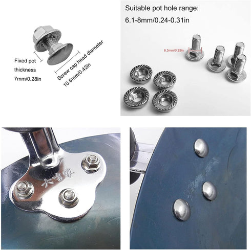 4 Pack Stock Pot Handle Screws SaucePan Grip Mount Screw M6x16mm Repair Fixing Lock Bolt Replacement for Wok Soup Pots Nonstick Stockpot Frying Pans Sauce Pan by NentMent