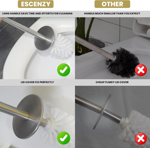 Modern Toilet Brush and Holder Set, Mosaic Glass with Non-Rustic Stainless Steel, Luxury Black and Gold Accessories