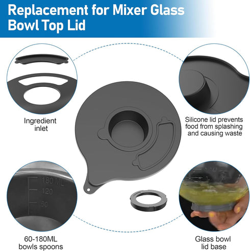 Mixer Bowl Cover for Kitchen-Aid K5GB 5 Quart Glass Part, Mixer Glass Bowl Splatter Guard Lid with Ingredient Opening