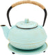 18 oz/500 ml, 3-Piece Set Set Juvale Cast Iron Tea Kettle with Infuser - Green, - Teapot for Brewing Loose Leaf Tea