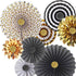 Set of 8 Gold Black Paper Fans Flower for Halloween Party Decorations, black2