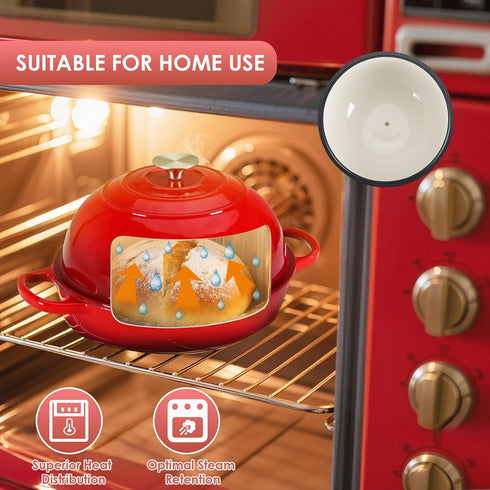 6qt LIFERUN Enameled Cast Iron Dutch Oven for Sourdough Bread Baking, Non-Stick Dome-Shaped Bread Oven Pot with Lid