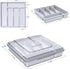 Utensil Holder for Countertop with Lid, Plastic Silverware Tray for Drawer, 5 Compartments Flatware Organizer, White