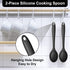 E-far Silicone Cooking Spoon Set of 2, Heat Resistant Nonstick Kitchen Spoons for Baking, Stirring, Serving (Black)