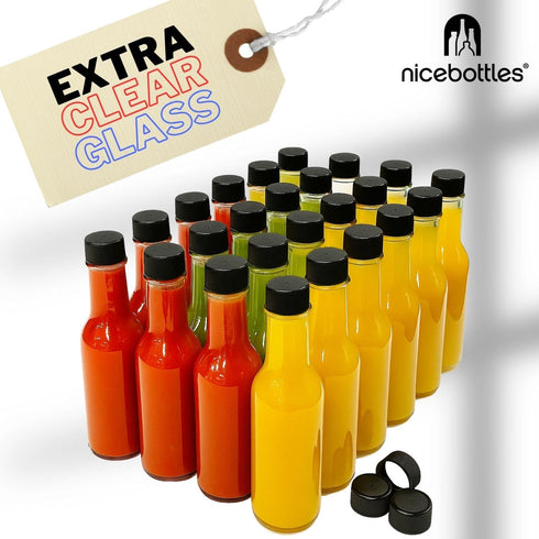 5 Oz 12 Pack nicebottles Hot Sauce Bottles with Red Caps & Shrink Bands