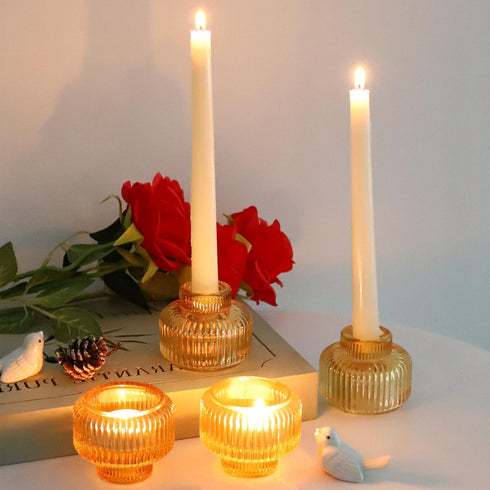 Set 4, Woho Gold Candlestick Holder of Tapered Candlestick Holders for Table Centerpiece, Glass Taper Candle Holders