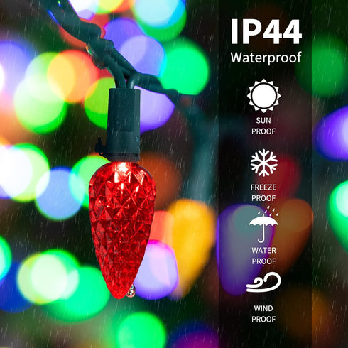 C6 2 Pack 20ft 60LED 8 Brightown LED Christmas String Lights - Battery Operated Strawberry String Lights with Timer
