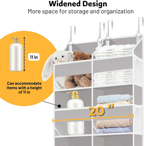 Over The Door Organizer, 5 Tiers with 10 Compartments, 50 lbs Capacity for Closet, Diaper Organizer, Light Gray