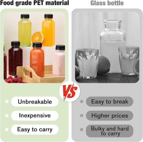 Leaflai 6 12oz Plastic Juice Bottles with Caps pcs - Reusable Juice Containers with Tamper Proof Lids White - Clear