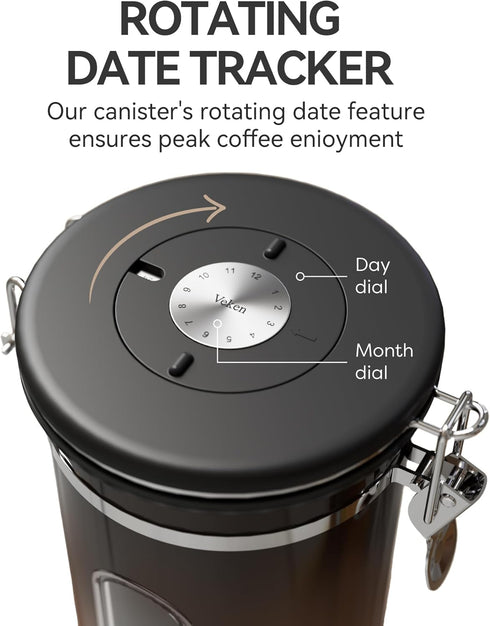 Tea,Flour,Cereal,Sugar,22OZ,Copper Veken Coffee Canister with Window,Airtight Stainless Steel Kitchen Food Storage