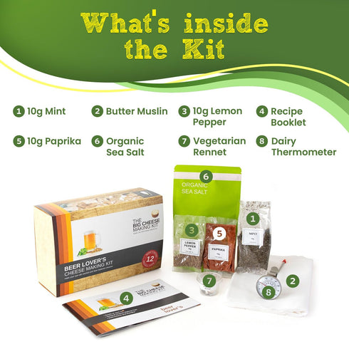 Set 12 The Beer Lover's Cheese Making Kit- Make Your Own Cheese Kit | DIY Cheese Gift with Rennet for Cheese Making