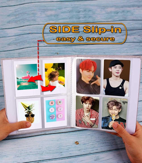 GPIRAL Mini Photo Album 208 Vertical Photos, Linen Front Window, 2x3 Compatible with Fujifilm Instax Mini Film, Grey