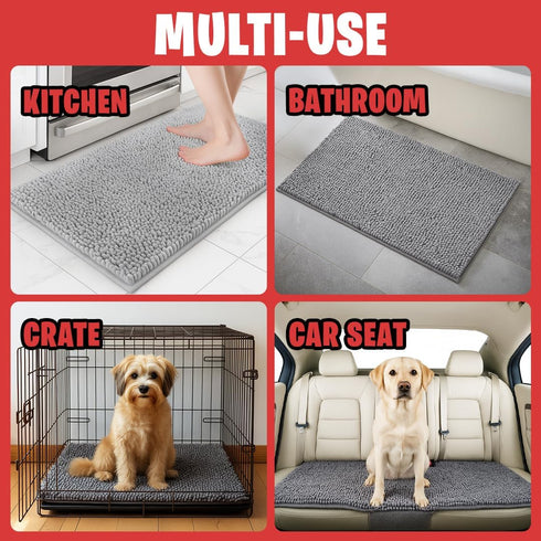 16" 24" MudGuard Mat Dog Door Mat for Muddy Paws, Super Absorbent Microfiber, Non-Slip Indoor Mat, Quick Dry Chenille