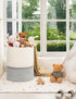 StorageWorks 72L Cotton Rope Laundry Basket with Wooden Beads Handles, Woven Storage for Dirty Clothes, White & Grey