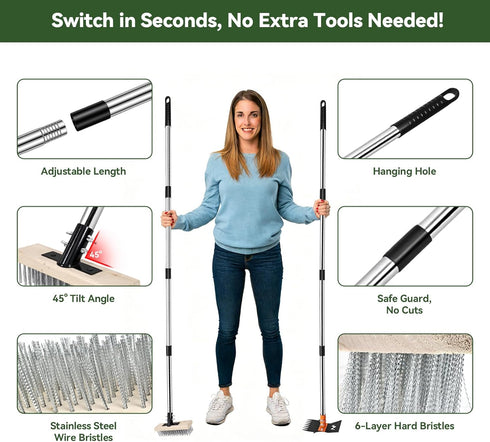 ZORSHUY 4-in-1 Weeding Tool with Hoe, Grabber, Pruning Shears & Scrub Brush,Garden Hoe & Weed Puller Tool with Long