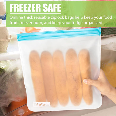 Qinline Reusable Food Storage Bags - 10 Pack Dishwasher Safe Freezer Bags, Leakproof Reusable Lunch Bags