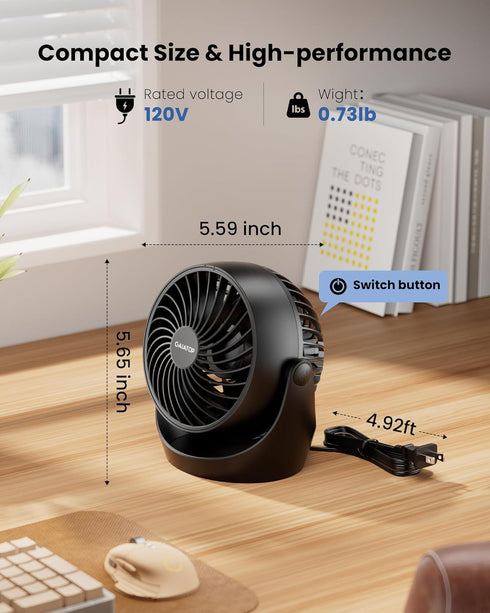 Gaiatop Portable Air Circulator Fan, 5-Inch Desk Fan with 3 Speeds, 360° Adjustable Tilt, Quiet Energy-Saving Fan