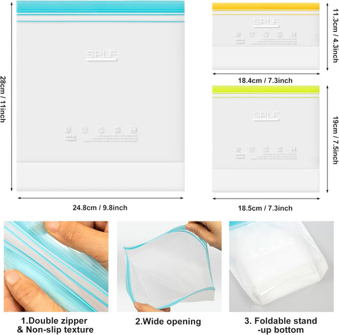 SPLF 12 Pack Reusable Gallon Freezer Bags, BPA Free Leakproof Food Storage Bags for Meal Prep