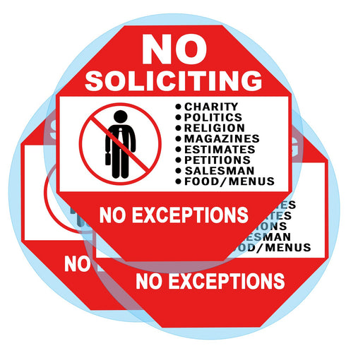 3 Set No Soliciting Sticker Static Cling Decal for Inside Outside Window, 6 x 6 Inch Removable