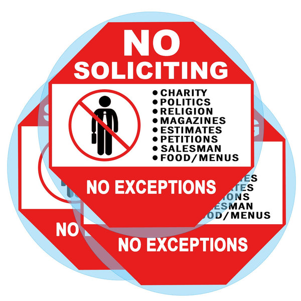 3 Set No Soliciting Sticker Static Cling Decal for Inside Outside Window, 6 x 6 Inch Removable
