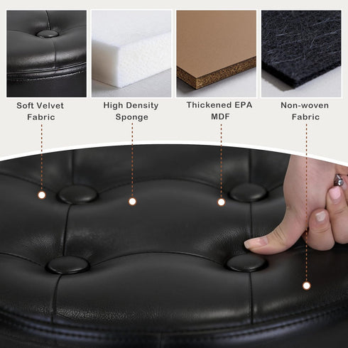 Room13x13x12.4(YZblack,1pcs) xuperbonus Small Ottoman with Storage,Folding Round Ottoman with Gold Trim,Velvet Storage