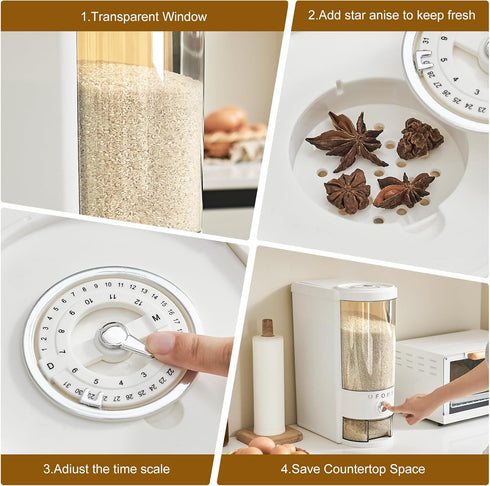 20 lbs Rice Dispenser | Large Rice Storage Container for Kitchen&Pantry - Space-saving, Moisture & Pest-proof, BPA-Free