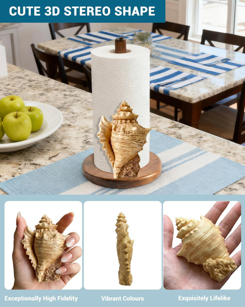 GAJ Countertop 3D Conch Paper Towel Holder - Coastal/Beach/Ocean Decor for Kitchen Bathroom Home - Gifts for Women
