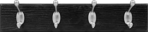 HIGH & MIGHTY 515708 Coat Rack 4 Hook Rail, Easy Tool-Free Dry Wall Installation, Holds up to 30lbs, Black & Silver