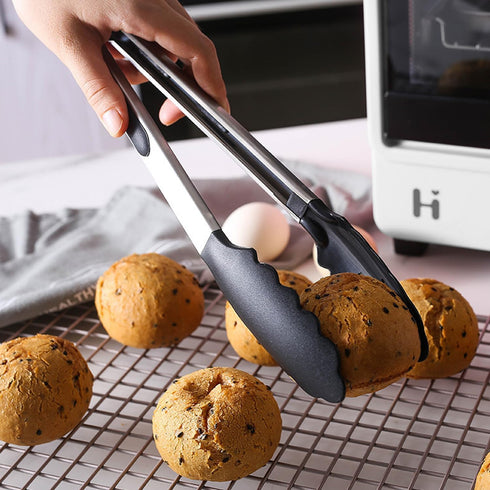12" Kitchen Tongs with Silicone Tips, Food Grade Cooking Tongs Set of 3, Black Serving Utensils