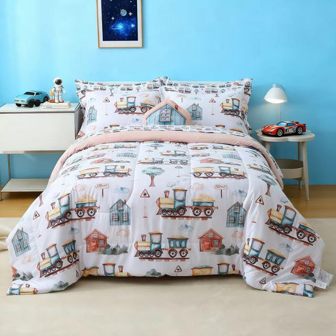 Mooreeke Kids Twin Comforter Sets for Boys 6 Pieces Train Bedding Set