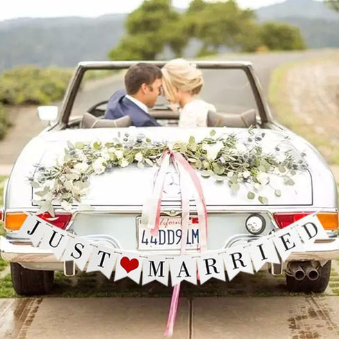 JUST Married Wedding Banner Set - Decorations for Reception, Bridal Shower & Engagement Photo Prop