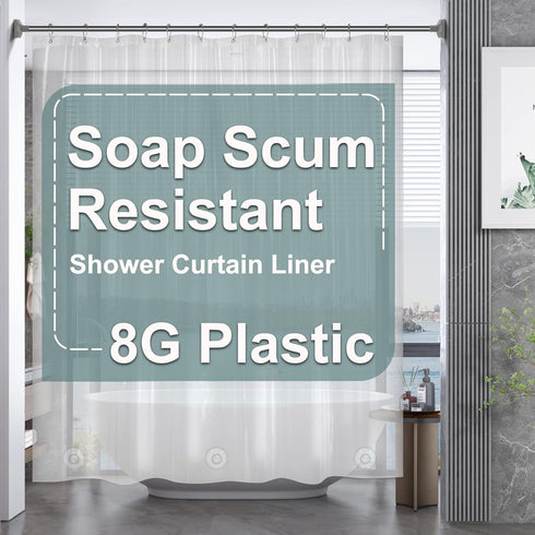 AmazerBath Plastic Shower Curtain Clear Premium PEVA, Heavy Duty 8G, 72x72 Inches with 3 Big Stones