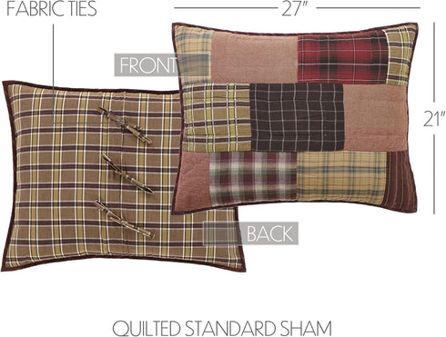 VHC Brands Wyatt Standard Sham 21x27, Patchwork Tan Bedding Accessory