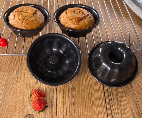 Webake 4 Inch Mini Fluted Tube Pans Nonstick Bakeware Set of 4 for Bundtlette & Brownie