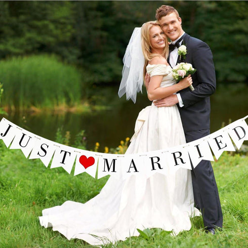 JUST Married Wedding Banner Set - Decorations for Reception, Bridal Shower & Engagement Photo Prop