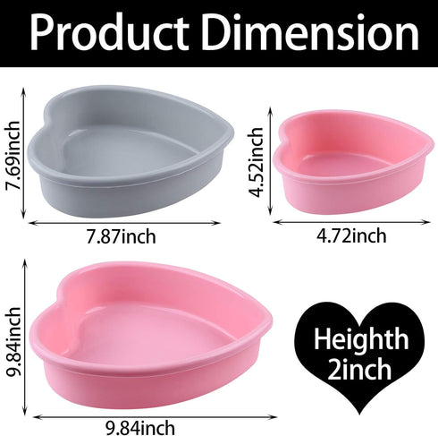 Heart Shaped Cake Pans, 3pcs Silicone Molds, 5" 8" 10" Non-Stick Cake Pan Set for Cheesecake, Brownie Cake