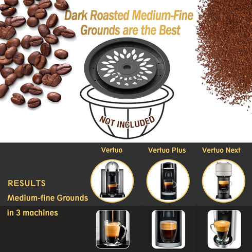 CAPMESSO Reusable Coffee Capsule Lids for Nespresso Vertuo Pods, Food Grade Silicone Caps with Scoop and Brush (3PCS)