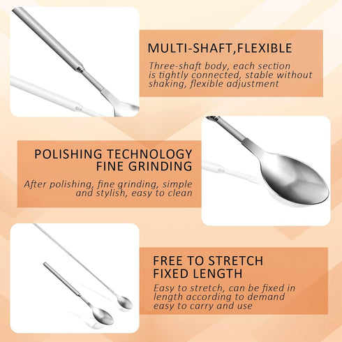 Retractable Telescopic Spoon 20~63cm/8~24.8inch - Stainless Steel Extending Spoon for Barbecue Camping Tableware