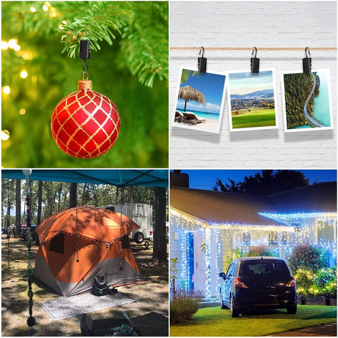 Teenitor 100 Pack Small Curtain Clips for Outdoor String Lights, Stainless Steel Hooks for Hanging Drapes, Black