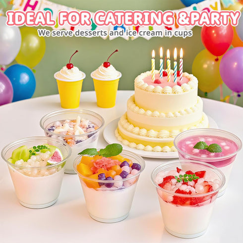 50 Packs 9oz Disposable Dessert Cups with Lids No Hole, Clear Plastic Cups with Lids for Ice Cream, Cake, Snacks