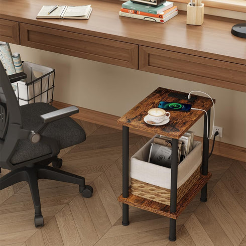 2-Tier UTBT105F VIMBER Side Table with Charging Station, End Tables with USB Port and Outlets, Nightstands with Storage