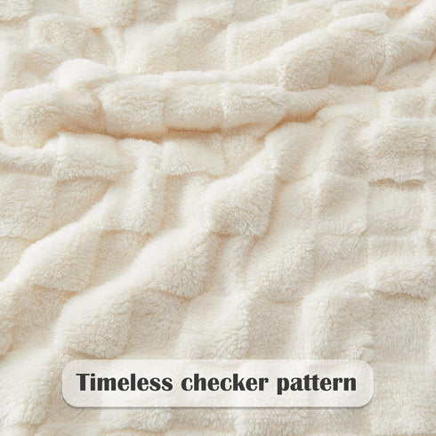 NEWCOSPLAY Super Soft Throw Blanket, Ivory Premium Silky Flannel Fleece, 3D Checkered Lightweight Bed Blanket All