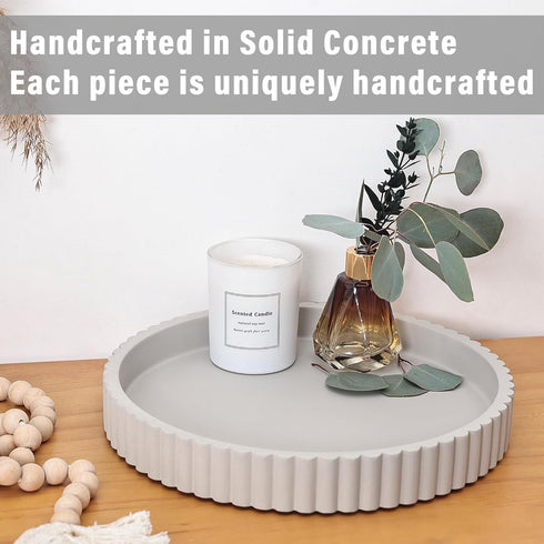 Emma & Ella Round Decorative Tray for Coffee Table Decor Concrete Round Tray Home Decor Circle Centerpiece Bandejas