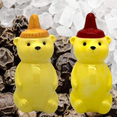 Ceramic Honey Bear Salt and Pepper Shakers Set - Yellow and Red Glazed Decorative Kitchen Condiment Dispenser