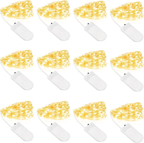 inpmrl 12 Pack 7ft 20 (12 Pack LED Fairy Lights, LED Battery Operated Silver Wire String Lights, Warm White Mini Starry