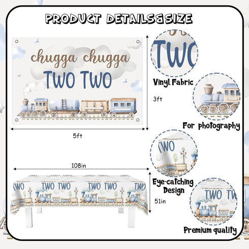 2nd 2nd Train Birthday Decoration Boy, Chugga Chugga Two Two Decorations Backdrop Banner Garland Cake Cupcake Topper