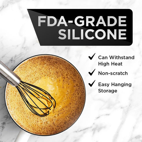 Silicone Whisk Set, 3 Pieces, Stainless Steel & Silicone Non-Stick Coating, 12-inch, 10-inch & 8.5-inch