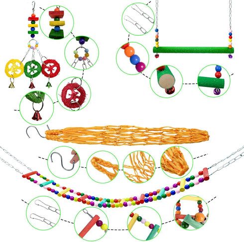 HZxoAxo 12PCS Longer Chain Chicken Toys for Coop Accessories,Xylophone Swing Flexible Ladder String Bag Vegetable